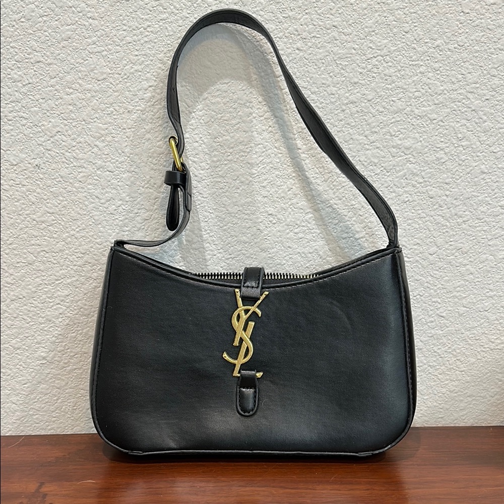Faux YSL Yves Saint Laurent Black Shoulder Bag with Gold Accents